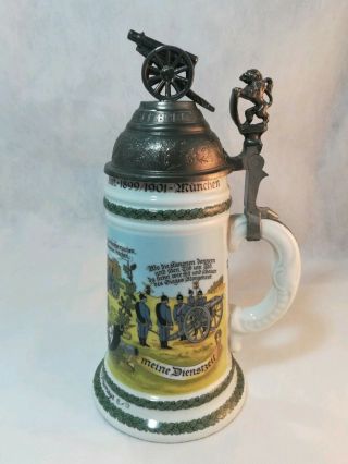 Vintage German Regimental Lidded Lithophane Beer Stein Canon Kanonier F Neurmayr