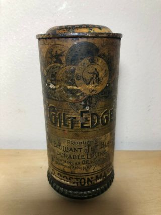 Vintage Gilt Edge Shoe Dressing Oil Bottle/tin Unique Glass & Tin Package 1890