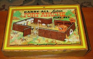 Marx Carry All Action Fort Apache Tin Playset 4685 W Some Figures & Accessories