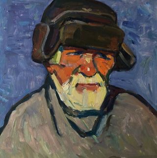 Vintage Male Portrait Oil Painting Man Portrait Signed Fisherman Soviet