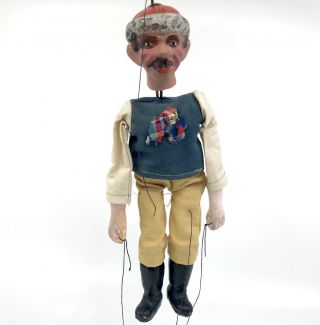 Vintage Marionette String Puppet Ethnic Man Ceramic Fabric Clothes 8.  5in 1950s