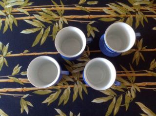 Set Of 4 Currier and Ives Blue/White Mugs Home in Winter Scenes 2