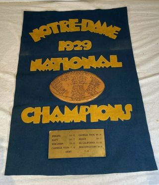 Vintage Notre Dame Football 1929 National Championship Banner Felt
