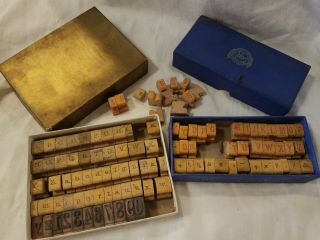 Antique Vintage Rubber Stamp Set Wood Alphabet & Numbers Lot Not Complete Crafts