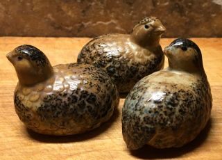 Vintage Quail Figurines Pottery (3) Each One Different All Same Size 2” X 1.  5”
