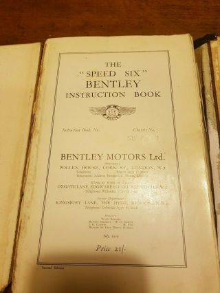 Wo Bentley Speed Six Instruction Book July 1929 Vintage Drivers Club