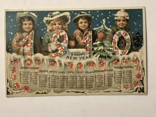 1910 Calendar Die - Cut Htl Happy Year Posted Hold To Light Postcard Very Fine