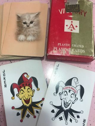 Vintage Playing Cards Full Deck Arrco Sad Kitten Cat Joker Victory