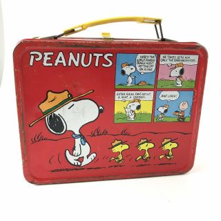 Vintage 1965 Peanuts Lunch Box Metal Tin - No Thermos - Charlie Brown Snoopy