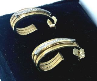 Vintage Signed 14k Solid Yellow Gold & Diamond Huggie Earrings
