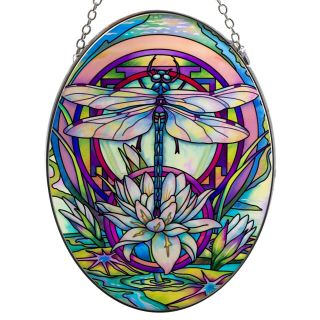 Mystery Dragonfly Suncatcher Hand Painted Glass By Amia Studios 7 " X 5 "