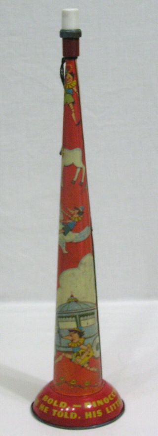 Vtg T.  Cohn Tin Toy Horn Pinocchio Characters 1940s 15 " Long