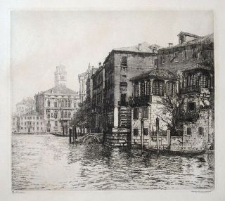 1920s Vintage Fabio Mauroner Etching Canalazzo Grand Canal Venice Italy Art