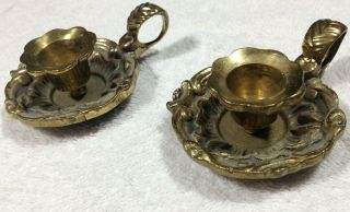Vintage Set Of 2 Solid Brass Cast - Candle Stick Holders Heavy
