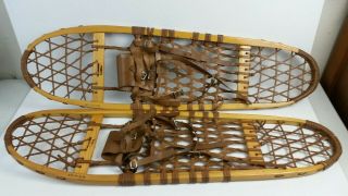 Vintage Pair Vermont Tubbs Wood Snowshoeing Snow Shoes 10 " X 36 " Hiking Skiing