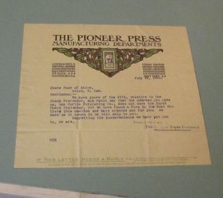 1903 Pioneer Press Manufacturing Departments Advertising Letter St.  Paul Mn