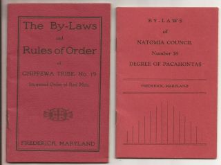 1926 Frederick Maryland Improved Order Of Red Men By Laws Roster Of Members Lo