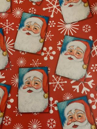 9 Feet Of Vintage Retro Christmas Wrapping Paper Santa Claus (last One)