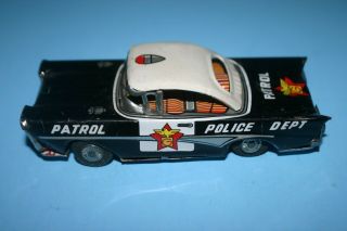 Vintg 1950s - 60s Mid Century Tin Litho Friction Toy Police Patrol Car - Made Japan