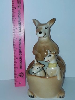 Vintage Handpainted Porcelain Kangaroo And Joey Salt & Pepper Shakers In Pouch