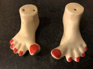 Vintage Salt And Pepper Shakers Feet Painted Red Toenails Collectible “cute”