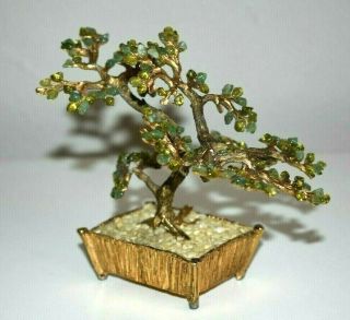 Vintage Swoboda Jade & Peridot Bonsai Tree Sculpture With Over 150 Gemstones