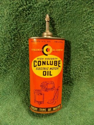 Vintage Collectible Adv Tin Conlube Electric Motor Oil Picture Tin Lubricant N.  Y
