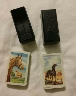 2 Decks Vintage Kem Plastic Playing Cards American Horses With Bakelite Case
