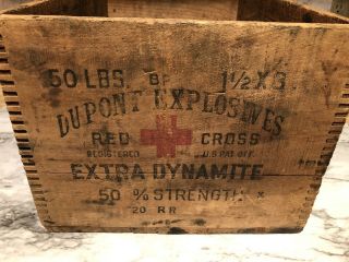 Vintage Dupont Dynamite Wooden Box Dovetail High Explosives Crate 50lbs