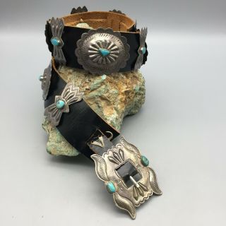 Circa 1950,  Vintage Turquoise & Sterling Silver Concho Belt