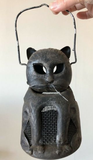 Vintage Tin Metal Black Cat Votive Candle Holder Lantern Tea Light Hong Kong
