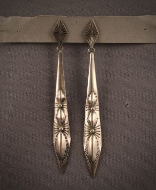 Vintage Navajo Silver Earrings - 3 1/2 Inches Long.