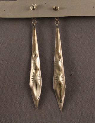 Vintage Navajo Silver Earrings - 3 1/2 inches Long. 2