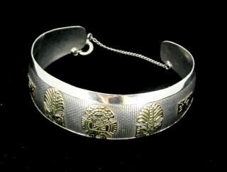 Vintage PERU 18k Gold 925 Sterling Silver Inca Maya Aztec Deity Cuff Bracelet 2
