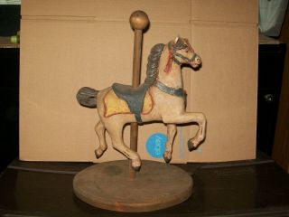 Vintage Style Carousel Horse On Wooden Pole / Wooden Base / 14 " (h)