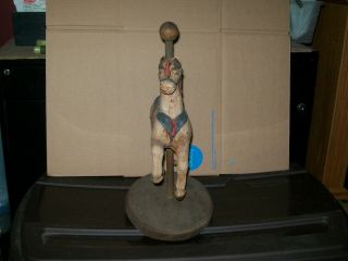 VINTAGE STYLE CAROUSEL HORSE ON WOODEN POLE / WOODEN BASE / 14 