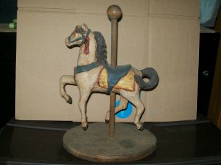 VINTAGE STYLE CAROUSEL HORSE ON WOODEN POLE / WOODEN BASE / 14 