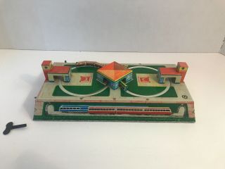 Vintage Marx Mini Wind Up Tin Toy Double Train Station Mechanical