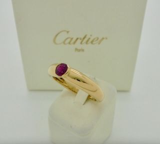 Authentic Vintage Cartier Ellipse Ruby 18k Yellow Gold Band Ring 56