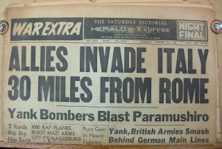 War Extra Ww2 Los Angeles Evening Herald And Express January 22,  1944