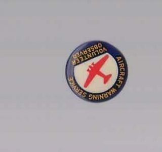 Ww2 Aircraft Warning Service Volunteer Observer Pin