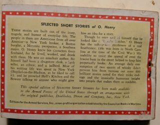 Selected Short Stories of O Henry,  K - 16,  Armed Services Edition,  WWII 2