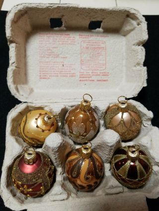 Smith & Hawken Christmas 6 Mini Glass Faberge Inspired Egg Ornaments Poland