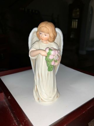 Schmid " Angelic Girl Holding Flowers Figurine By B.  Shackman C.  1990