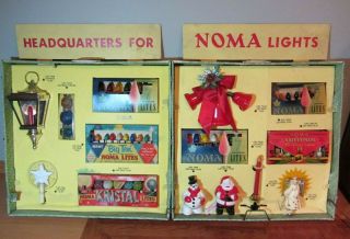 Vintage Noma Giant Salesman Kit Display Christmas Lights Santa Bell Tree Top 60s