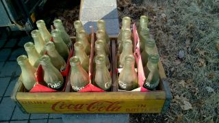 1960s Full Case (24) Of Vintage 6 1/2 Oz Coca - Cola Glass Bottles In Wooden Case