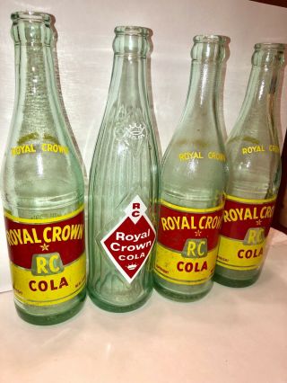 4 Four Vintage Rc Royal Crown Cola Green Glass Bottle Co Rockford Cleveland 12oz