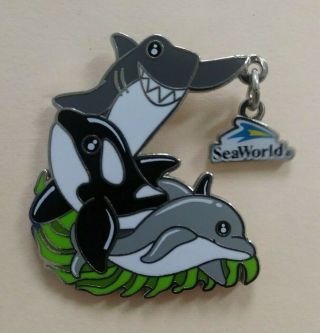 Seaworld Busch Gardens Pin Trading Shark Dolphin Orca Dangle Pin