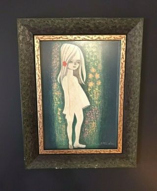 Mid - Century Shuzo Ikeda Japanese Woodblock Print Blonde Girl Frame