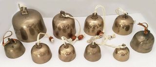 10 Vintage Whitechapel Brass Cup Bells W/ Hanging Straps